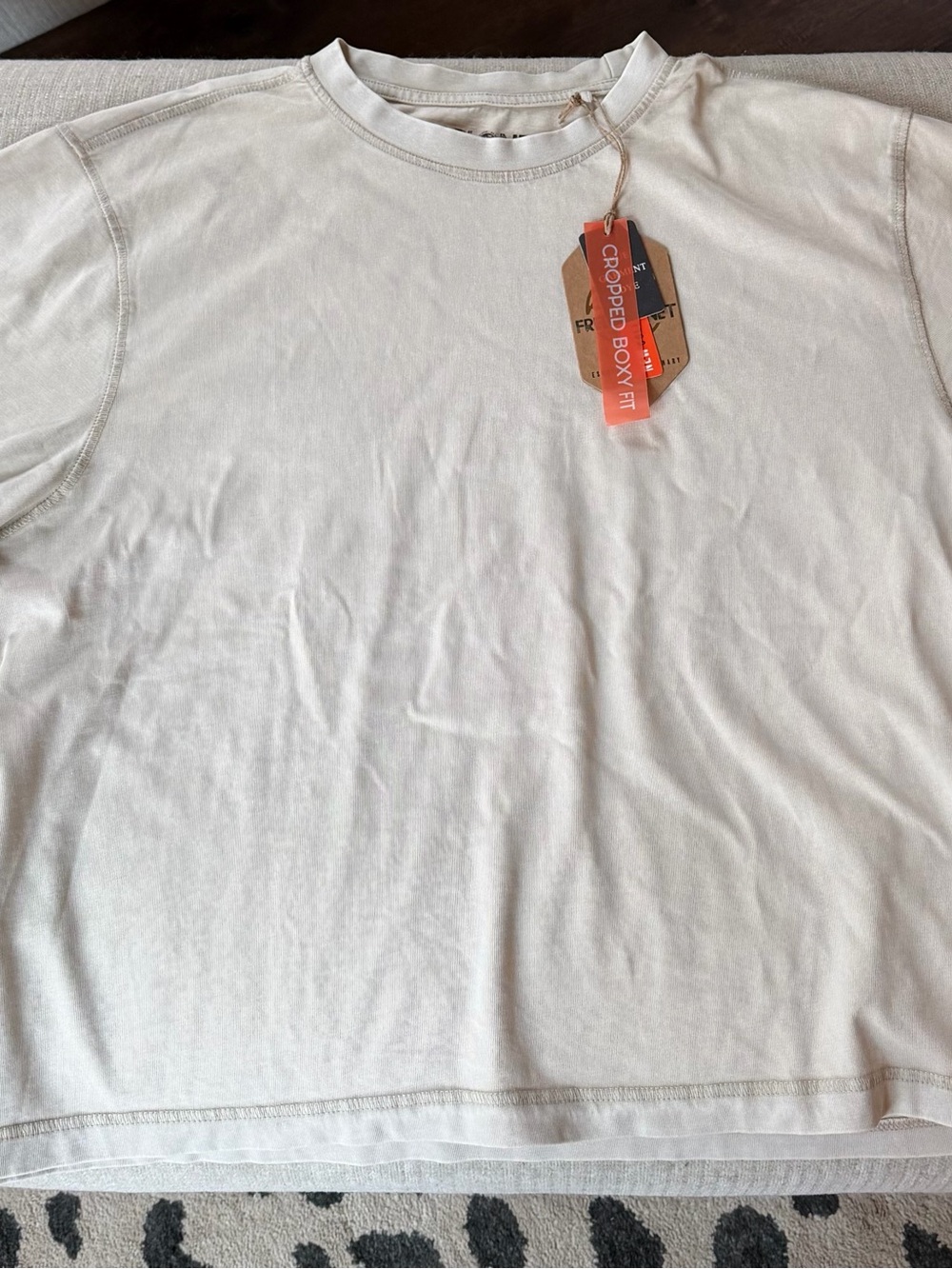 Free Planet Cropped Boxy Fit Crew Neck Shirt - Light Cream